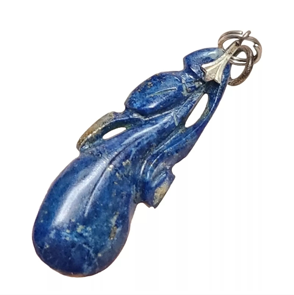 Vintage Lapis Luzuli Gemstone Deep Blue Flowers Fruit Silver 925 Loop V Good A1A